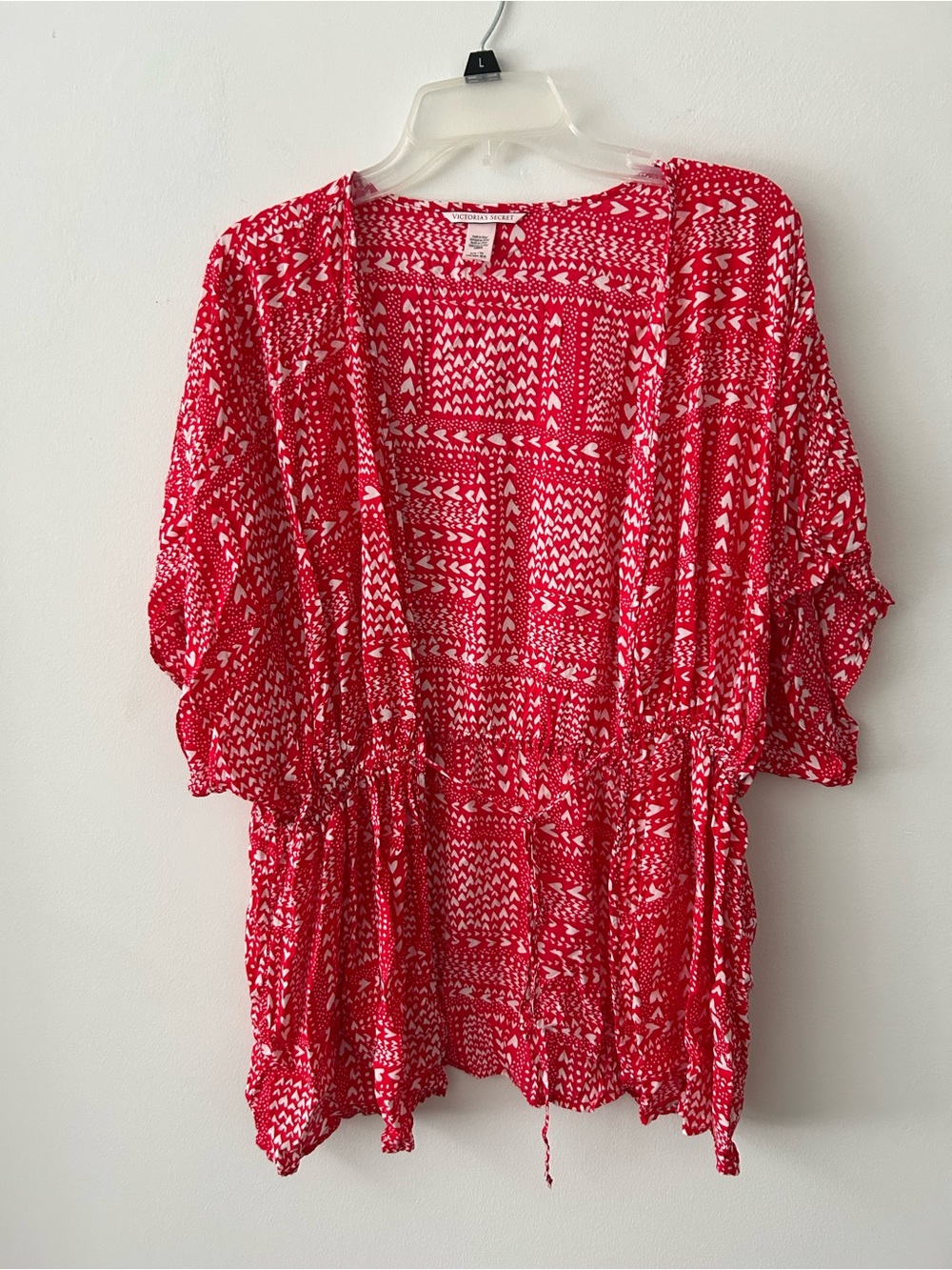 Red Patterned Open Front Kimono bathing suit cover